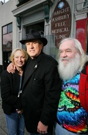 Millicent Buxton-Smith, Founder Dr.David Smith, and friend Bob Student in front of the Haight Ashbury Free Clinic in San Francisco.(AP Photo)